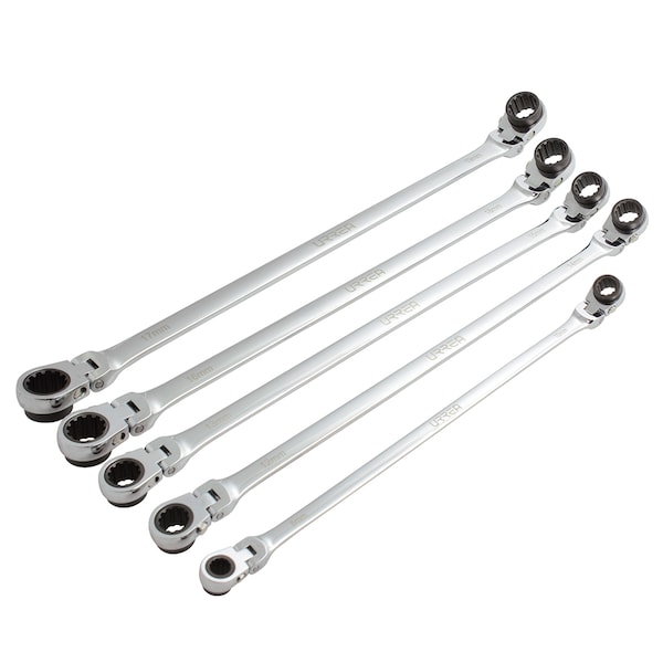 Urrea Metric extralong flexible ratcheting double box wrench set (5